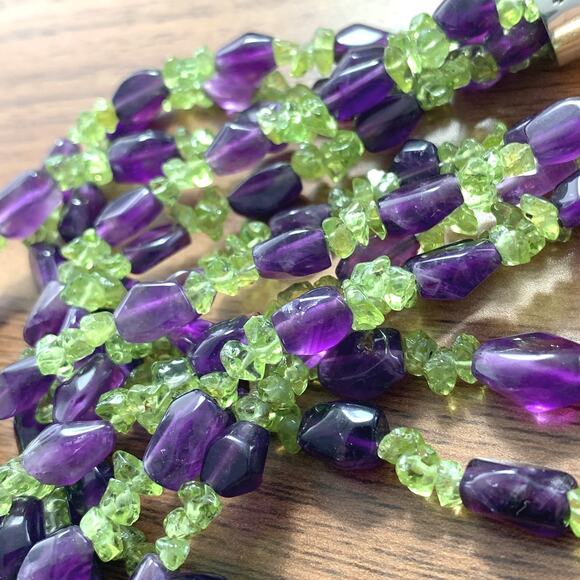 Signed Jay King DTR Amethyst Peridot Sterling Silver Multi Strand Necklace - Picture 6 of 16